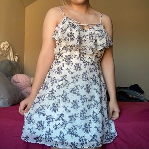 white with blue flowers dress